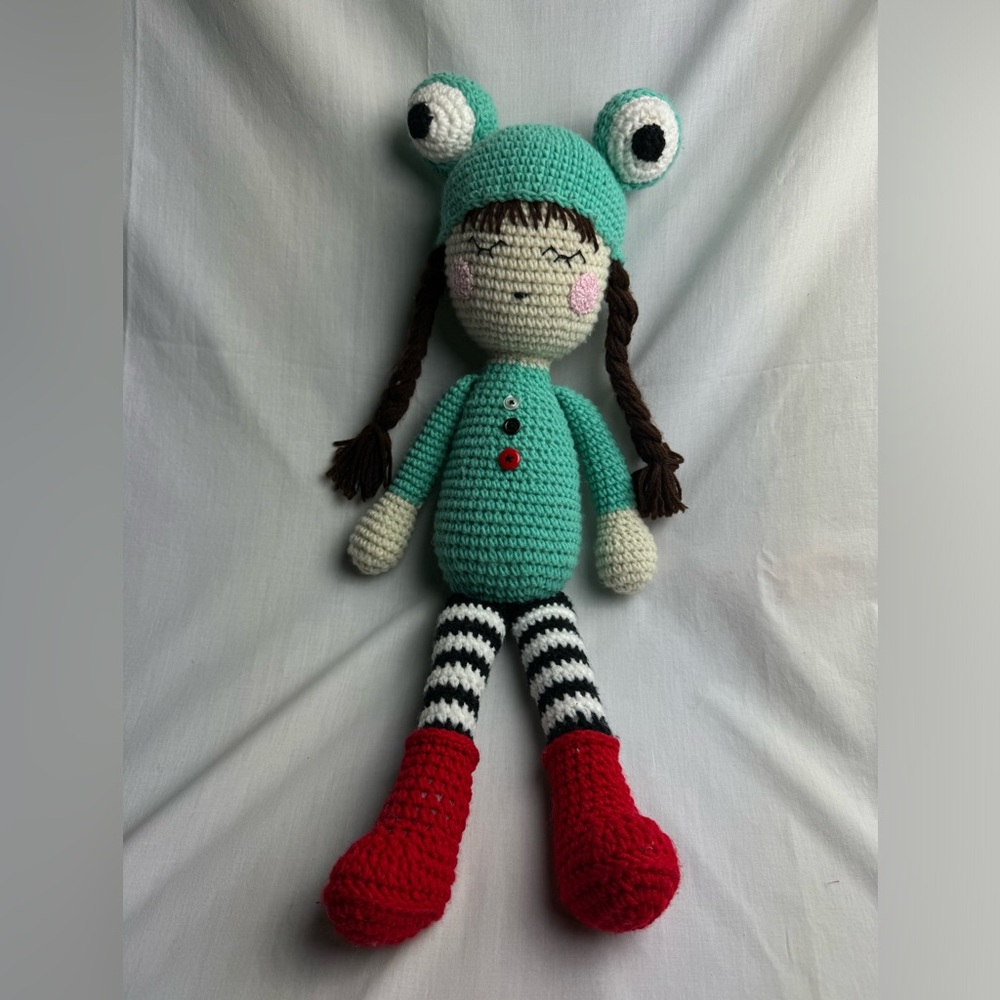 Adorable 22 Inch Crocheted Amigurumi Froggy Girl Doll